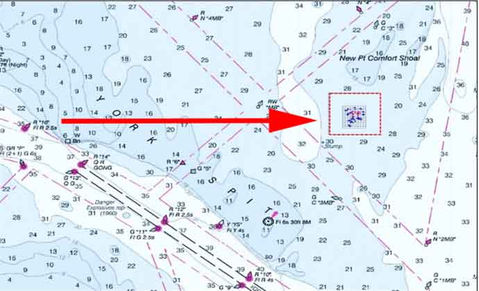 chart showing york spit reef