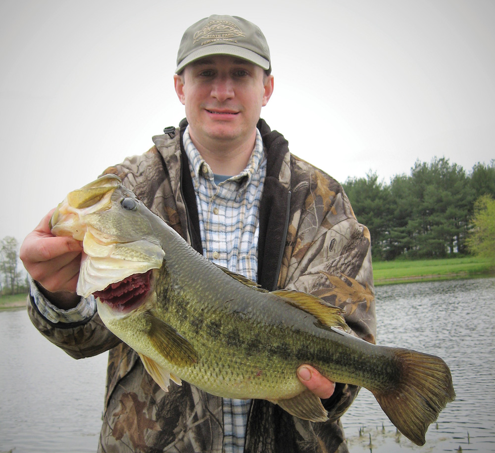 largemouth bass caught on stick worm