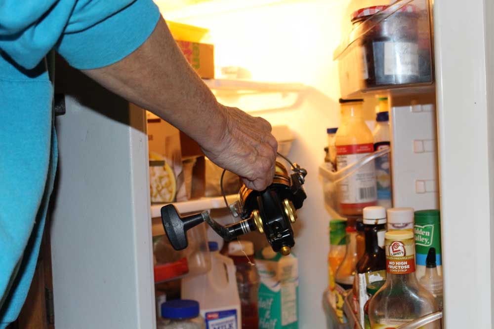 fishing reel in refrigerator