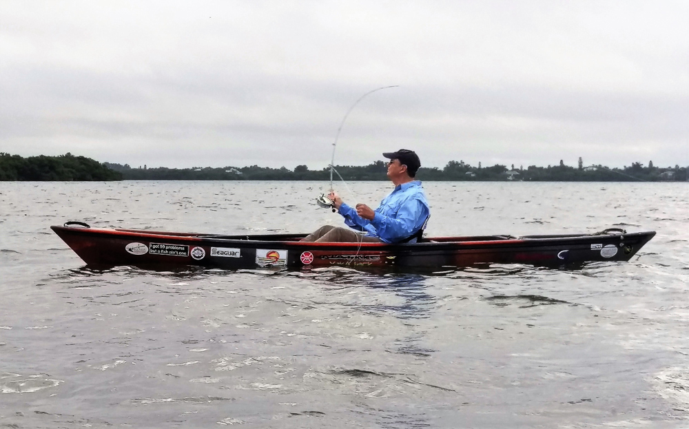 fly fishing from a kayak