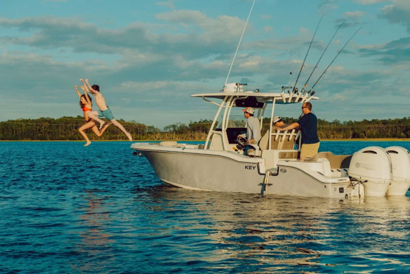 side door on the key west 263 fs center console fishing boat