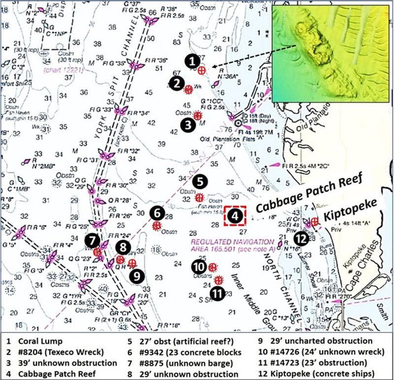 chart for virginia fishing hotspots in chesapeake bay