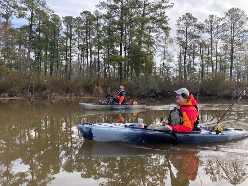 fishing from kayaks in winter